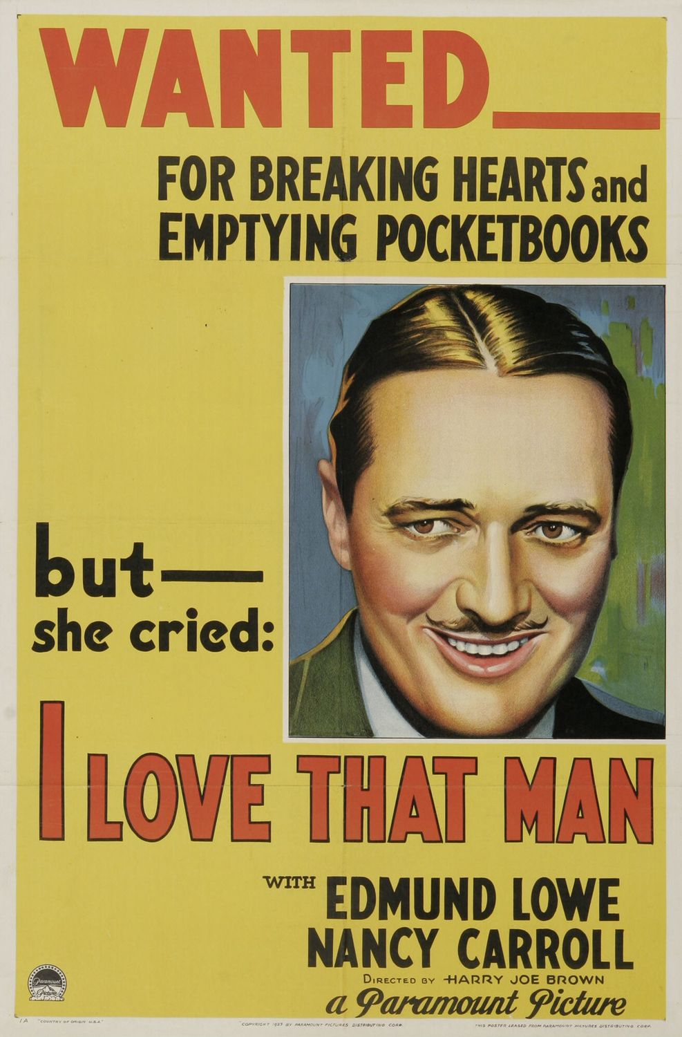 Extra Large Movie Poster Image for I Love That Man 