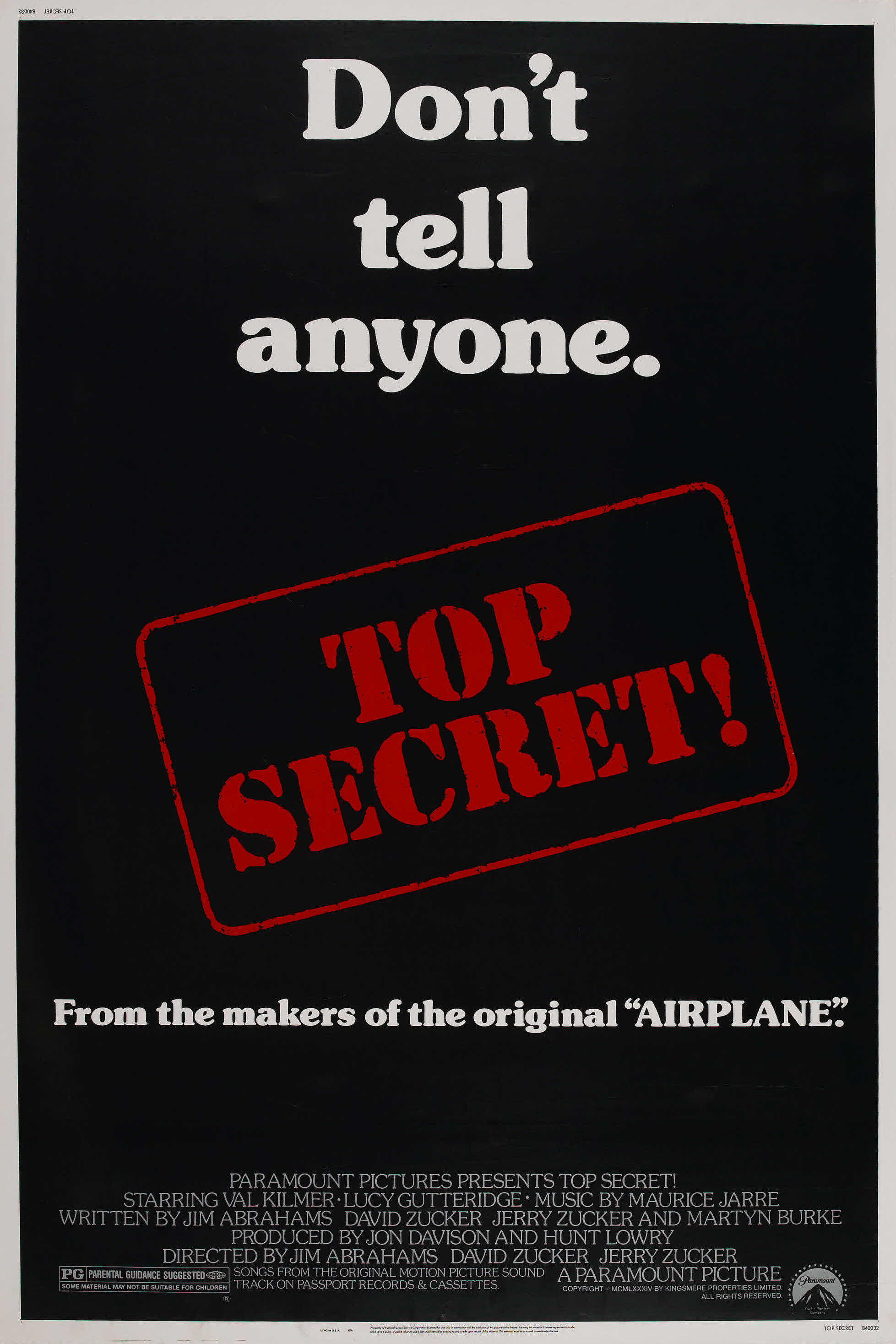 Mega Sized Movie Poster Image for Top Secret! (#2 of 3)